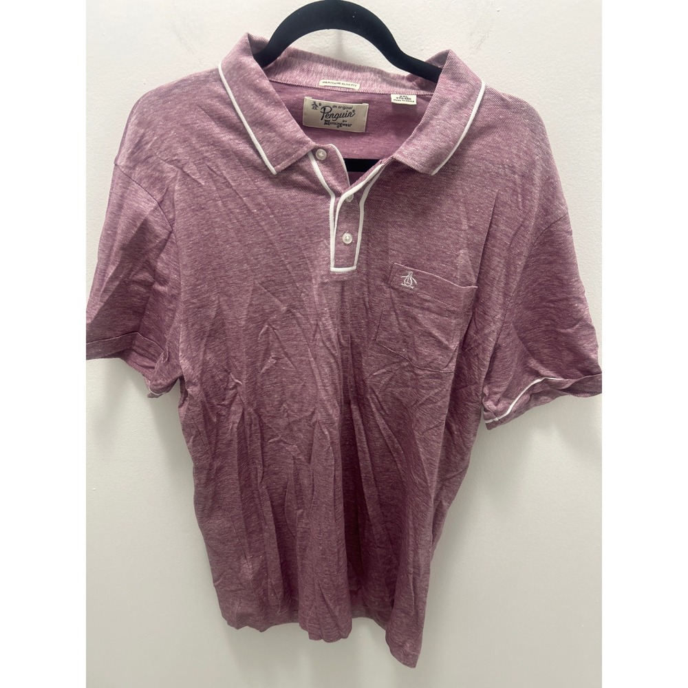 Original Penguin Heritage Slim Fit Polo Shirt Purple Heather Contrast Trim XL